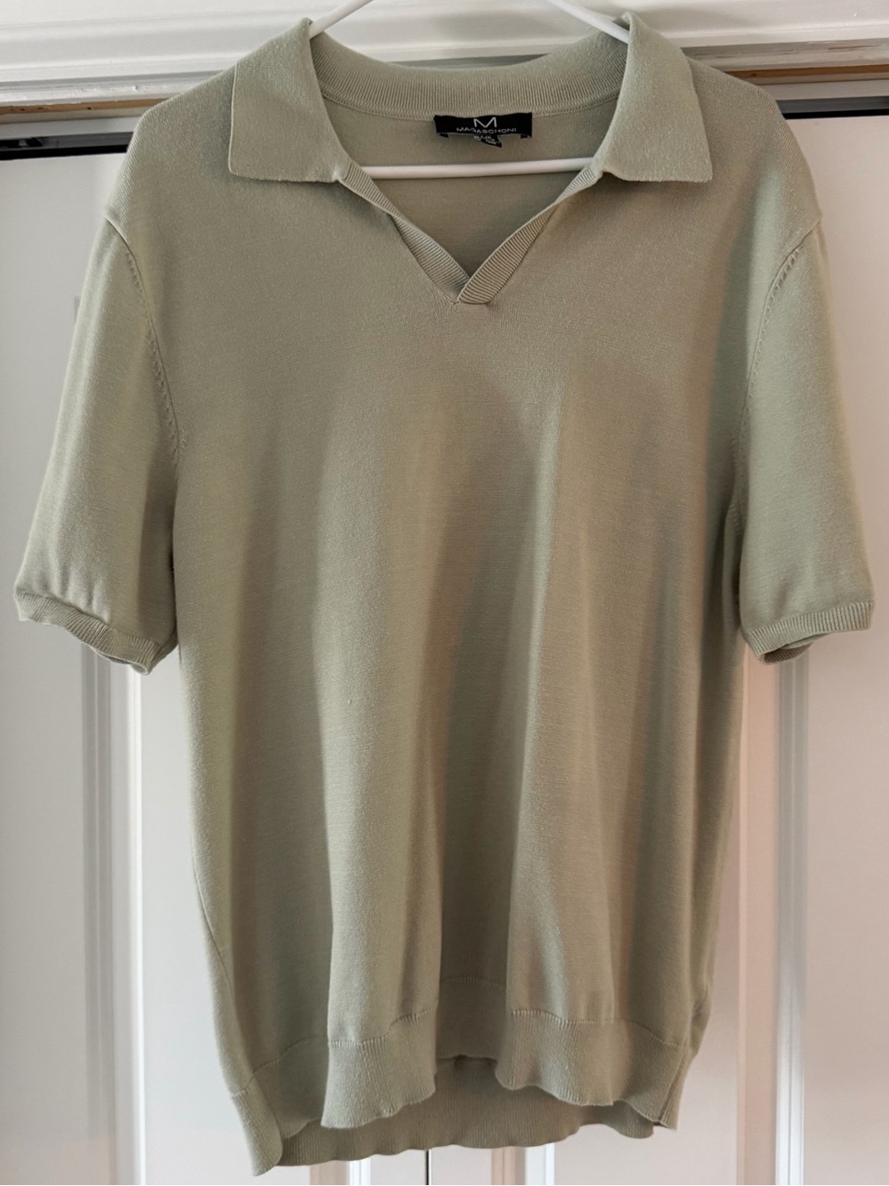 Magaschoni Men’s Short-Sleeve Knit Polo | Sage Green | Large